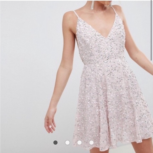 ASOS sequin pink pastel mini dress A-line prom party special occasion birthday - Picture 5 of 15